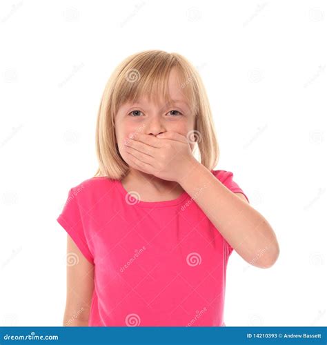 Young Little Girl Covering Mouth Stock Image Image Of Covering