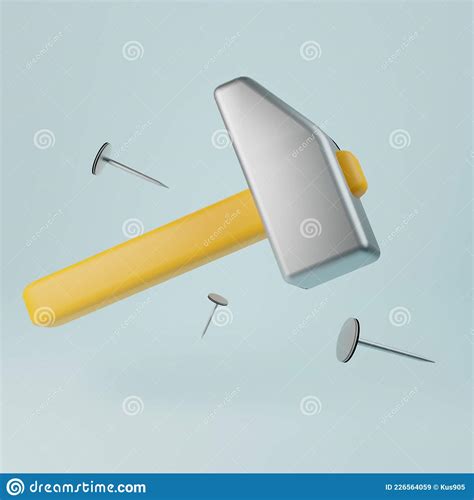 Hammer And Scattered Nails 3d Illustration Stock Illustration