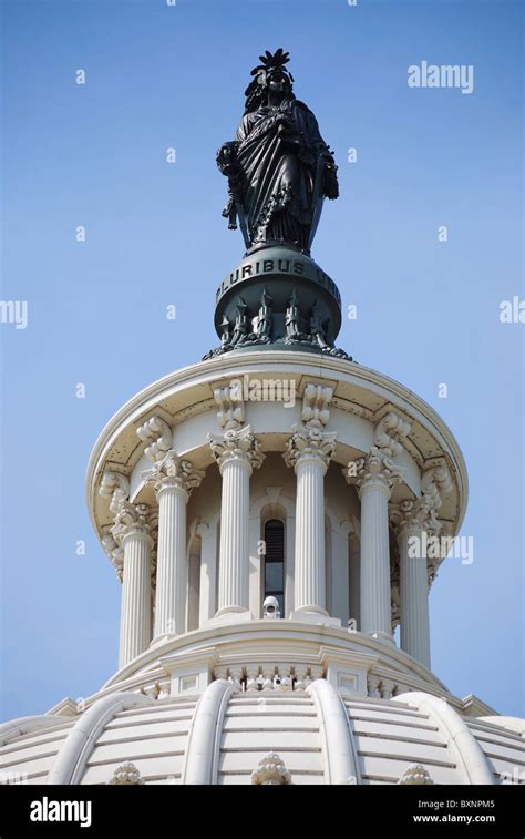Statue Of Freedom Over Capitol Hill Building In Washington Dc Stock