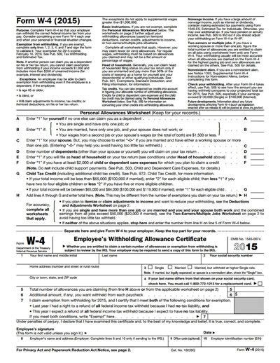2015 W2 Form Free Irs Form W 4 Free Download Create Edit Fill And Print