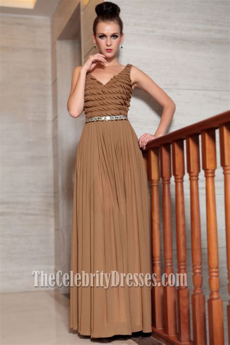 Floor Length Brown Chiffon Prom Gown Evening Formal Dresses