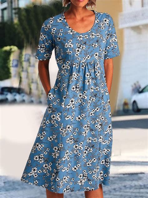 Floral Pockets Midi Dress Plus Size Summer Dresses