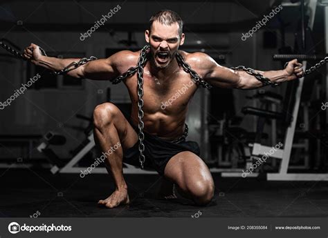 Muscular Man Slave Chains Gym Prisoner Man Torn Freedom Stock Photo By