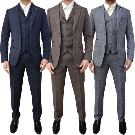Brown Grey Tweed Men Suit Classic Winter Men Suits For Wedding 3 Piece