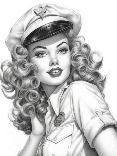 Vintage Pinup Coloring Book For Adults And Kids Grayscale Coloring