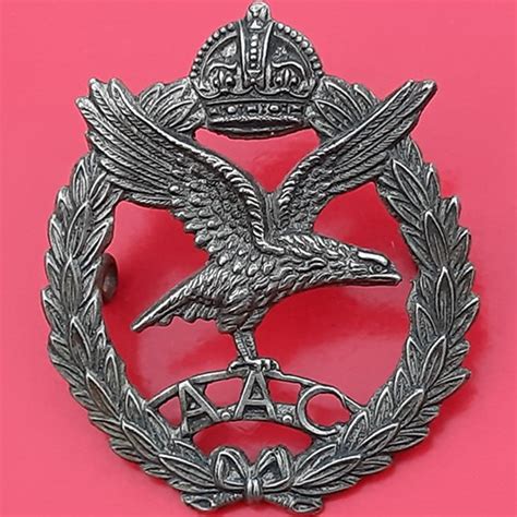 The Army Air Corps White Metal Cap Badge Steady The Buffs Militaria