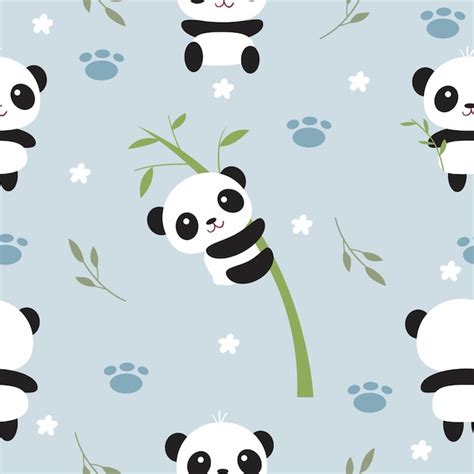 Panda Bonito E Padrão Sem Emenda De árvore De Bambu Vetor Premium
