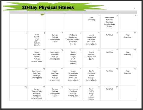 30 Day Physical Fitness Plan Exercise Getamazin Health Getamazin