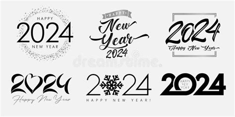 Big Set Of 2024 Happy New Year Silver And Black Logo With Heart Snow