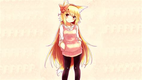 Anime Anime Girls Animal Ears Pantyhose Blonde Long