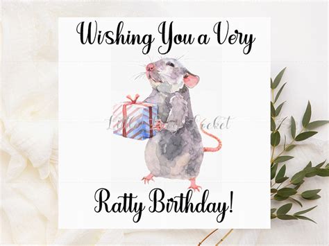 Rat Birthday Card Rat With T Birthday Card Wishing You A Etsy