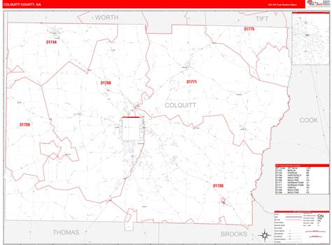 Colquitt County, GA Zip Code Wall Map Red Line Style by MarketMAPS