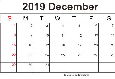 Printable December 2019 Calendar Contosdanoiva
