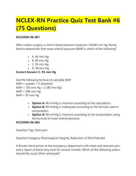 Nclex Rn Practice Quiz Test Bank 6 75 Questions And Answers Complete