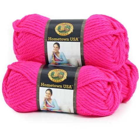 Lion Brand Yarn Hometown Neon Pink Basic Super Bulky Acrylic Pink Yarn 3 Pack