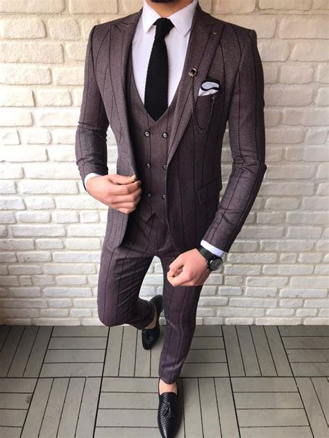 camillus burgundy slim fit chalk stripe suit bespoke daily dress suits for men fashion