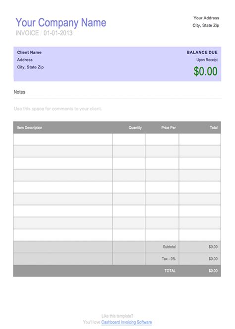 Free Blank Invoice Template For Microsoft Word