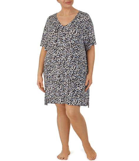 Donna Karan Plus Size Micro Jersey Multi Animal Print Short Sleeve V