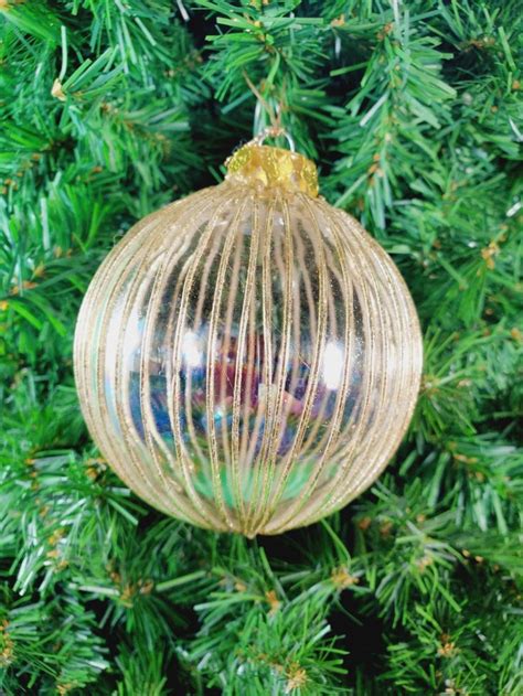 Lote Of Five Striped Clear And Gold Ball Christmas Tree Ornament Ebay In