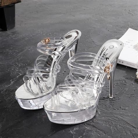 15cm558 Womens Sexy Clear Super High Heels Strappy Pole Dance Club Shoes Ebay