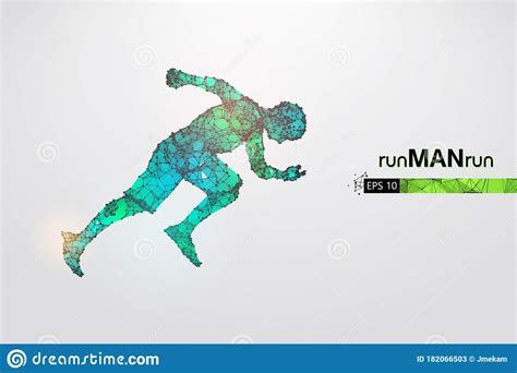 Abstract Silhouette Of A Wireframe Running Athlete Man On The White