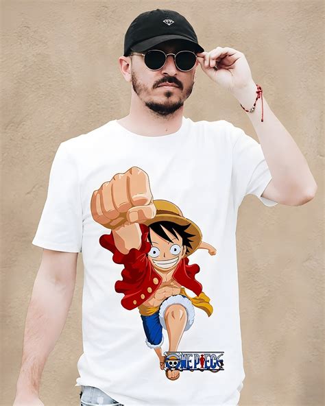 Buy Mens White Anime One Piece Luffy Graphic Printed Cotton T Shirt