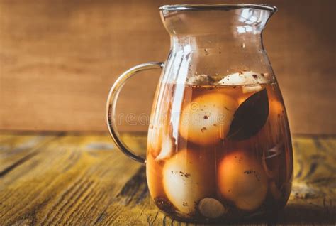 Pickled Eggs In The Glass Jug Stock Image Image Of Sauce Marinated