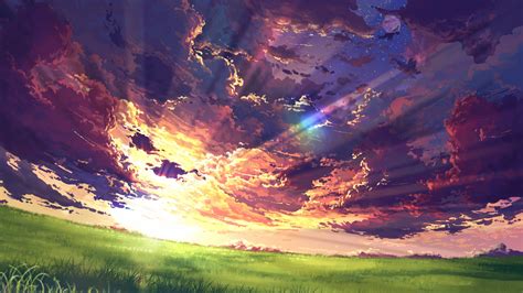 Download Clouds Sunset Landscape Anime Wallpaper 1920x1080 Full Hd