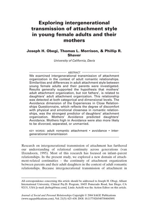 Pdf Exploring Intergenerational Transmission Of Attachment Style In