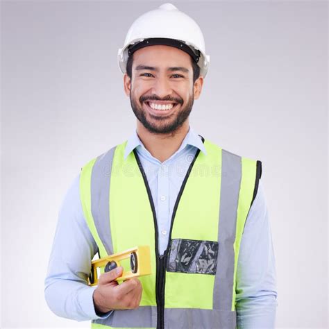 Construction Worker In Portrait Man With Tools And Smile Architect Or