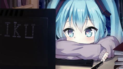 Working Anime Girl On Computer