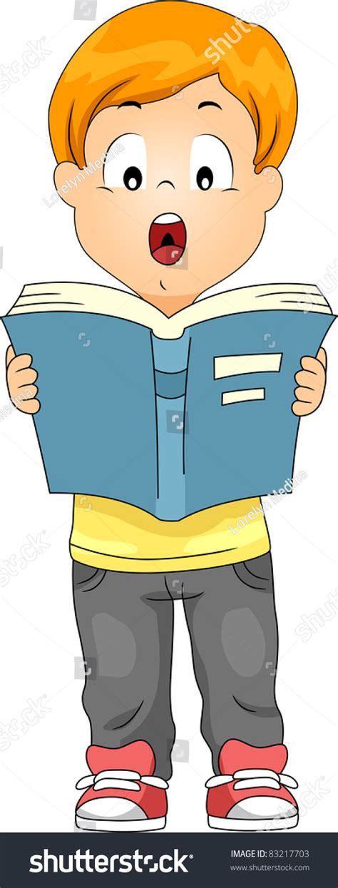 Illustration Kid Reading Book Out Loud Vetor Stock Livre De Direitos