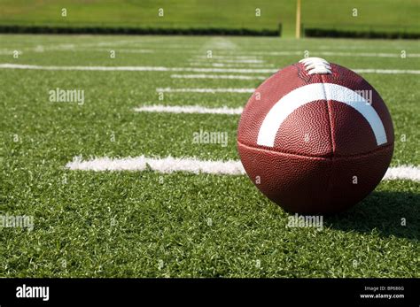 Closeup Of American Football On Field Stock Photo Alamy