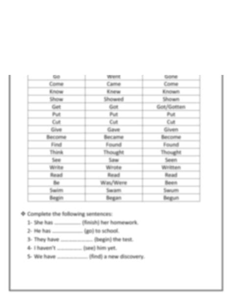 Solution Worksheet On Irregular Verbs Studypool