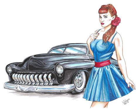 1950 Mercury Custom Pin Up Girl Drawing By Shannon Watts