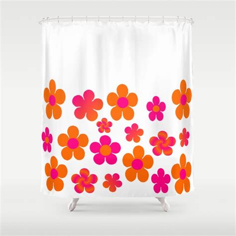 Hot Pink And Orange Floral Shower Curtain By