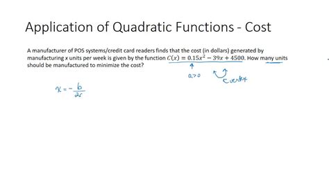 S14 Application Of Quadratic Functions Minimize Cost Youtube