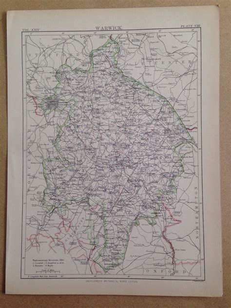 1875 Warwick Original Antique Map Uk County Warwickshire Cartography