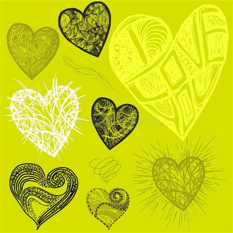 Set Of Hand Drawn Grunge Hearts Vector Stock Vector Illustration Of