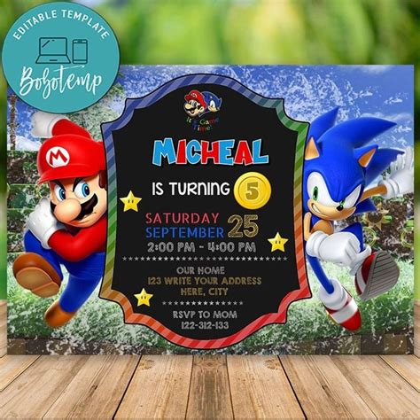 Editable Super Mario Bros And Sonic Birthday Invitation Instant