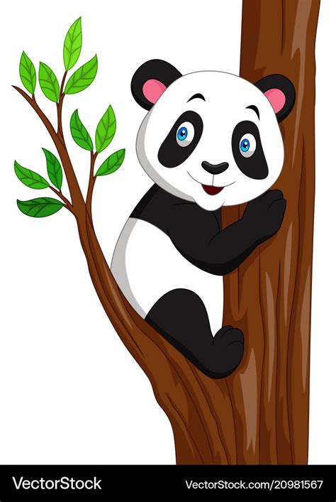 Cartoon Panda Climbing A Tree Royalty Free Vector Image