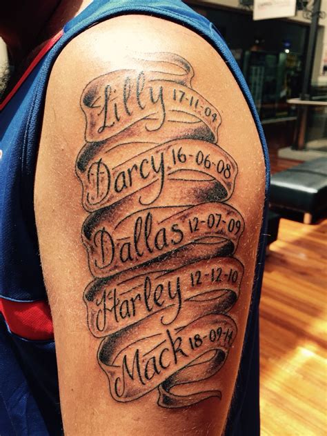 The right side meanwhile is connected with a person's desires, wisdom and family prosperity. Shoulder Baby Name Tattoos For Dads - tattoo design