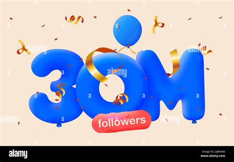 Banner With 30m Followers Thank You In Form 3d Blue Balloons And