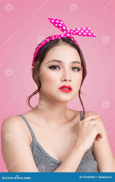 Beautiful Woman Pinup Style Portrait Asian Woman Stock Image Image Of Fashion Pretty 97600005