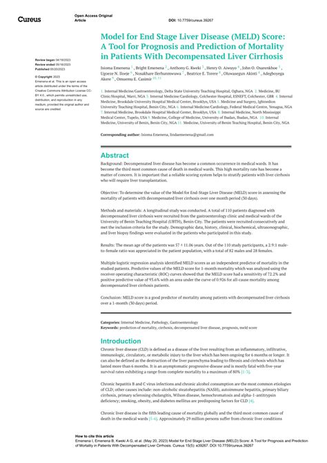 Pdf Model For End Stage Liver Disease Meld Score A Tool For