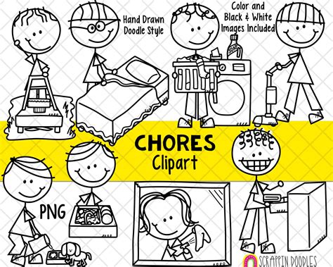 Household Chores Clipart Doodle Boys Chores Clipart Kids Doing Chor