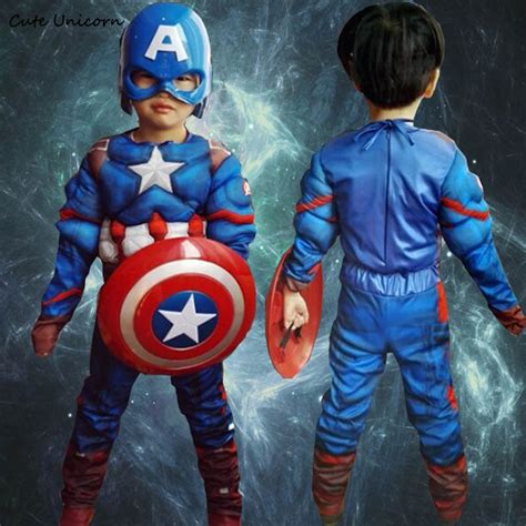 Captain America Halloween Costume For Kids Avengers Muscle Jumpsuits