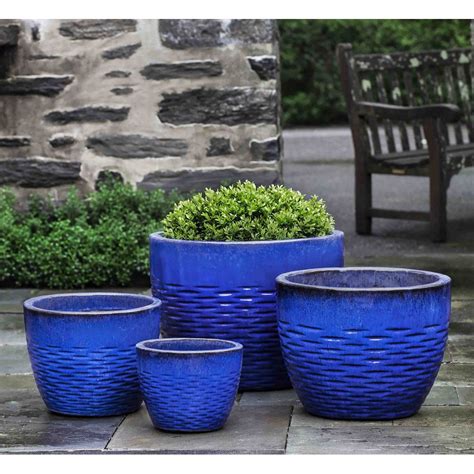 Hyphen Large Ceramic Plant Pots Blue Kinsey Garden Decor
