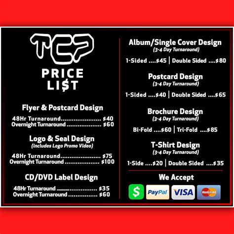 Our graphic design price list is customized to meet your logo and brand needs. Graphic Design Pricelist