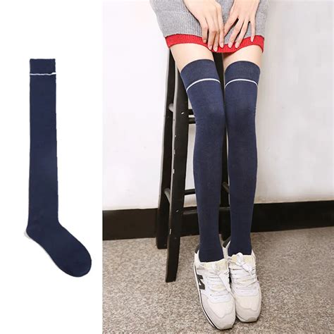 winter warm women knit crochet cotton soft thick long thigh high stocking striped japanese style